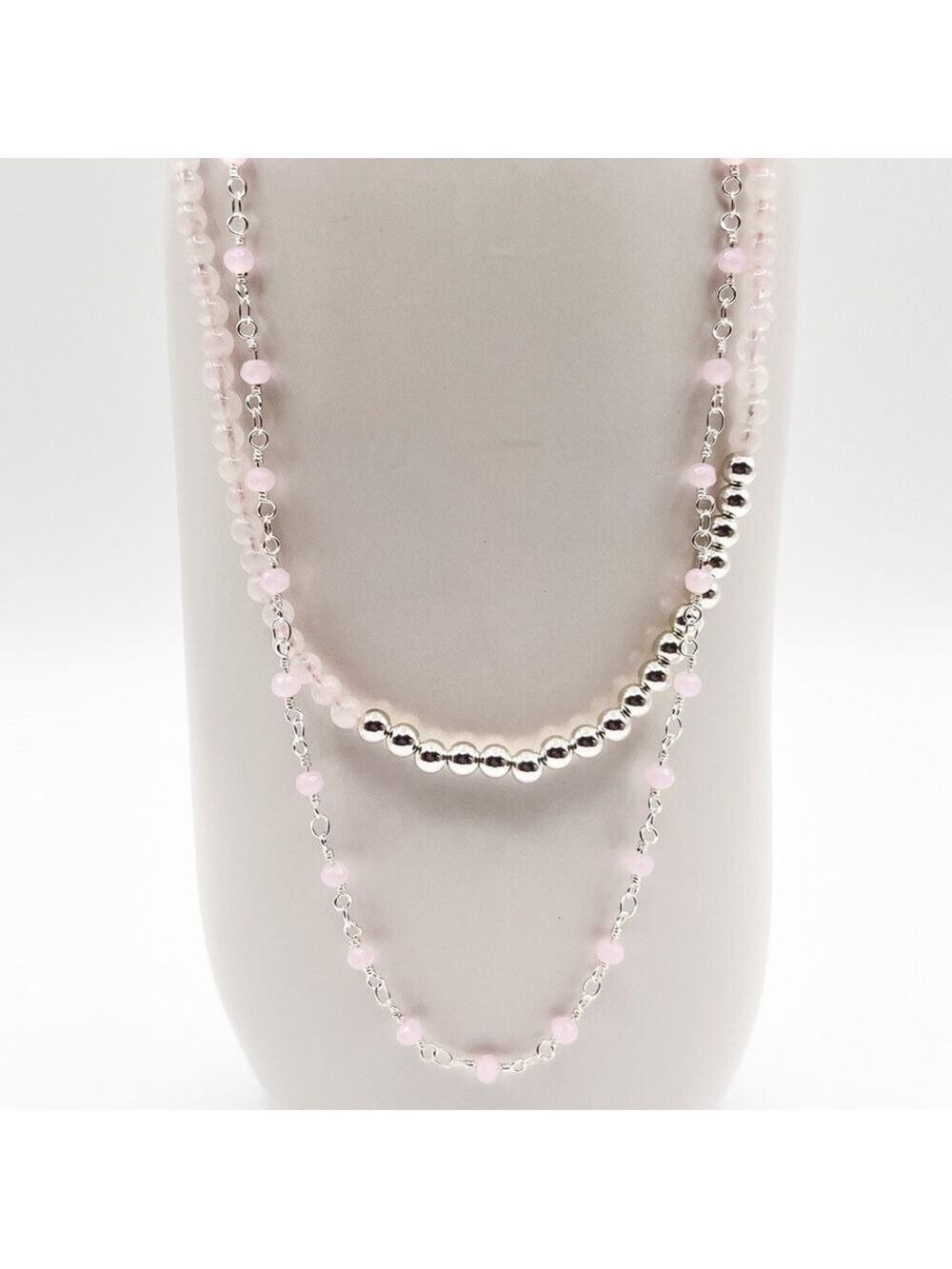 Rose quartz and sterling silver necklace set